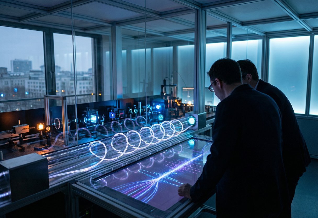 Quantum communication infrastructure and fiber network illustration